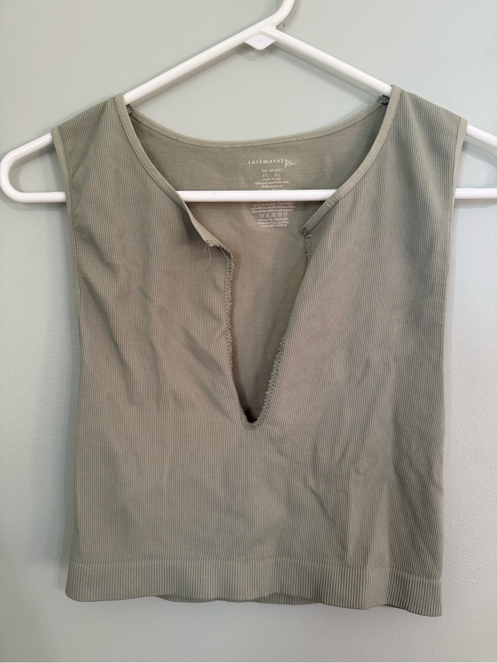 Free People Ribbed Sage Green V-Notch Tank
